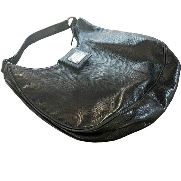 ARMANI EXCHANGE black leather shoulder/hobo bag snakeskin embossed. EUC - Picture 2 of 16